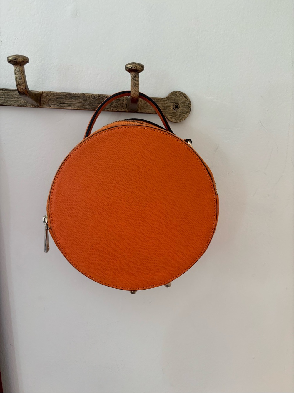 Italian Genuine Leather Orange Round Circle Bag Purse - Picture 5 of 5